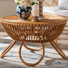 bali & pari Abel Natural Rattan Coffee Table with Splayed Legs - Handcrafted Boho Accent Table, Light Honey