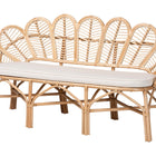 bali & pari Eliava Natural Rattan Accent Bench with Removable Cushion - Coastal Boho Style Loveseat with Scalloped Fan Back Design for Indoor Living Room or Sunroom Seating