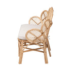 bali & pari Eliava Natural Rattan Accent Bench with Removable Cushion - Coastal Boho Style Loveseat with Scalloped Fan Back Design for Indoor Living Room or Sunroom Seating