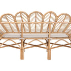 bali & pari Eliava Natural Rattan Accent Bench with Removable Cushion - Coastal Boho Style Loveseat with Scalloped Fan Back Design for Indoor Living Room or Sunroom Seating