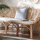 bali & pari Eliava Natural Rattan Accent Bench with Removable Cushion - Coastal Boho Style Loveseat with Scalloped Fan Back Design for Indoor Living Room or Sunroom Seating