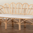 bali & pari Eliava Natural Rattan Accent Bench with Removable Cushion - Coastal Boho Style Loveseat with Scalloped Fan Back Design for Indoor Living Room or Sunroom Seating