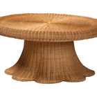bali & pari Avalon Natural Rattan Round Coffee Table with Scalloped Pedestal Base – Coastal Boho Wicker Accent Table for Living Room or Sunroom