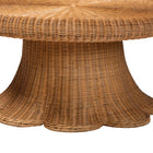 bali & pari Avalon Natural Rattan Round Coffee Table with Scalloped Pedestal Base – Coastal Boho Wicker Accent Table for Living Room or Sunroom