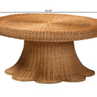 bali & pari Avalon Natural Rattan Round Coffee Table with Scalloped Pedestal Base – Coastal Boho Wicker Accent Table for Living Room or Sunroom
