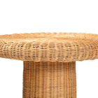 bali & pari Avalon Scallop Natural Rattan Pedestal Side Table - Round Handwoven Wicker Accent Table with Skirted Base, Boho Coastal Style Furniture for Living Room, Hallway or Sunroom