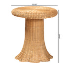 bali & pari Avalon Scallop Natural Rattan Pedestal Side Table - Round Handwoven Wicker Accent Table with Skirted Base, Boho Coastal Style Furniture for Living Room, Hallway or Sunroom