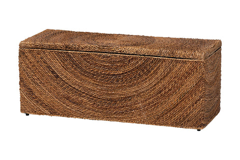 bali & pari Verino Handwoven Seagrass Storage Bench with Removable Lid - Rustic Wicker Trunk Chest for Entryway, Living Room, or Bedroom Organization