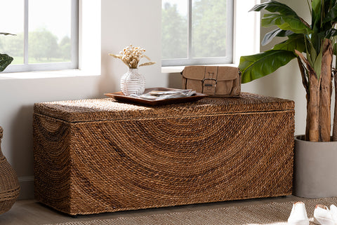 bali & pari Verino Handwoven Seagrass Storage Bench with Removable Lid - Rustic Wicker Trunk Chest for Entryway, Living Room, or Bedroom Organization
