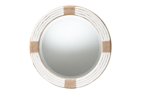 bali & pari Makya Round  Woven Rope Mirror - Coastal Mirror with White Fabric and Woven Jute Accents for Farmhouse, Boho Wall Decor, Beach House
