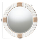 bali & pari Makya Round  Woven Rope Mirror - Coastal Mirror with White Fabric and Woven Jute Accents for Farmhouse, Boho Wall Decor, Beach House