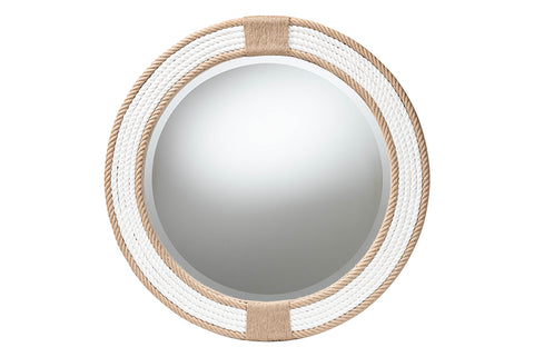 bali & pari Adita Round Woven Rope Mirror - Coastal Mirror with White Fabric and Woven Jute Accents for Farmhouse, Boho Wall Decor, Beach House