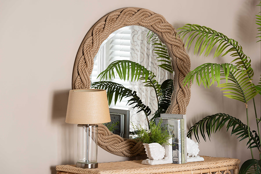 bali & pari Romana Braided Rope Mirror - Coastal Mirror with Woven Jute Accents for Farmhouse, Boho Wall Decor, Beach House