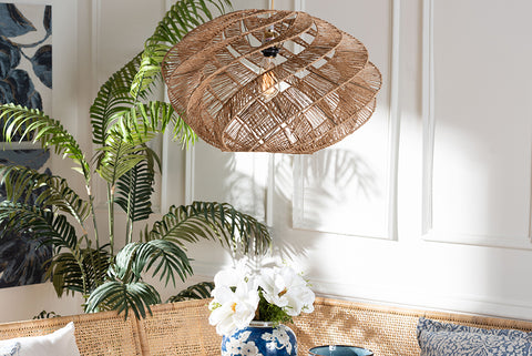 bali & pari Enola Handwoven Jute Pendant Lampshade - Boho Chic Ceiling Light Cover with Twisted Spiral Design