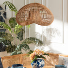 bali & pari Hansa Natural Rattan Pendant Lampshade - Handcrafted Dome-Shape Ceiling Light Cover, Coastal Boho Décor