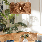 bali & pari Jeneth Natural Rattan Pendant Lampshade - Coastal Boho Ceiling Light Cover with Handcrafted Geometric Design