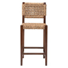 bali & pari Alise Handwoven Seagrass Bar Stool with Mahogany Wood Frame - Bar-Height Chair with Woven Back and Seat for Kitchen Island or Home Bar, Earthy Brown