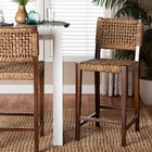 bali & pari Alise Handwoven Seagrass Bar Stool with Mahogany Wood Frame - Bar-Height Chair with Woven Back and Seat for Kitchen Island or Home Bar, Earthy Brown