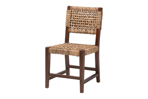 bali & pari Alise Handwoven Seagrass Dining Chair with Mahogany Wood Frame - Woven Back and Seat Chair for Dining Room or Kitchen, Earthy Brown