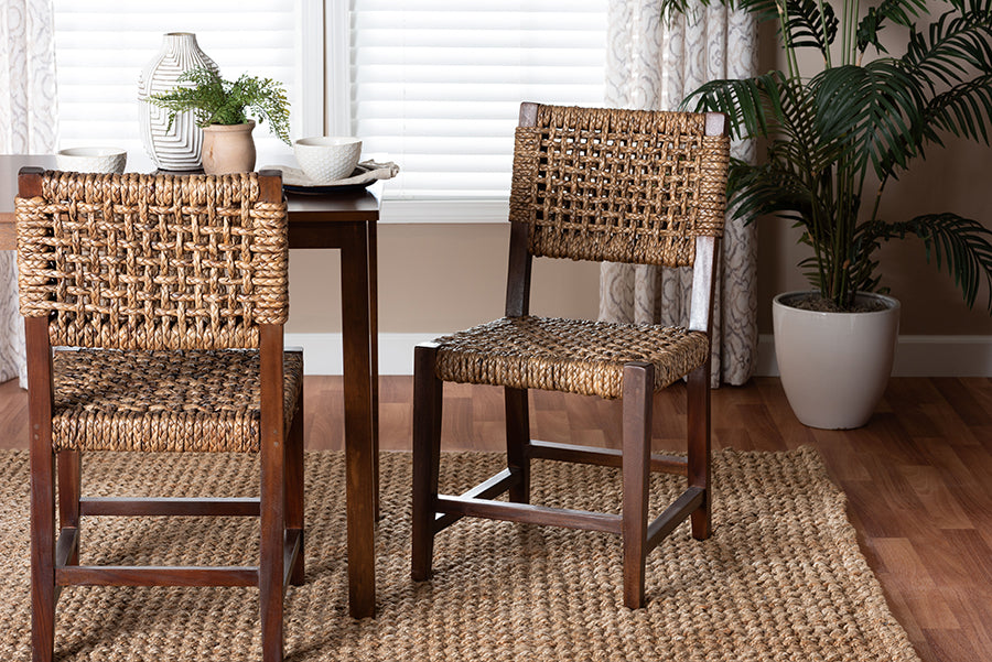 bali & pari Alise Handwoven Seagrass Dining Chair with Mahogany Wood Frame - Woven Back and Seat Chair for Dining Room or Kitchen, Earthy Brown