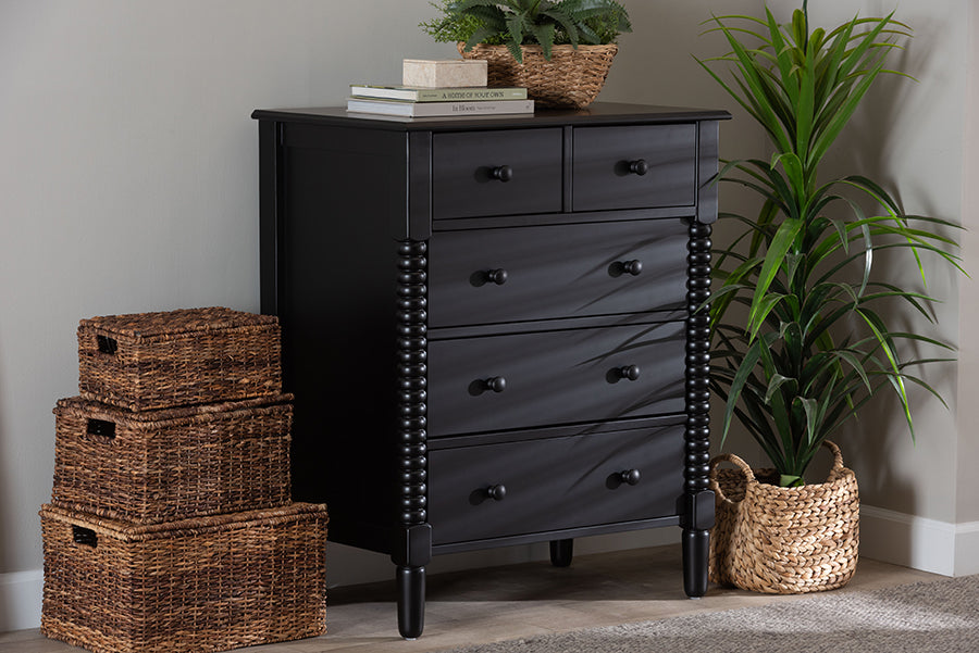 Baxton Studio Braith Farmhouse Black Spindle Wood 5-Drawer Chest