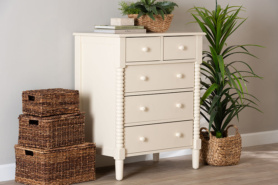 Baxton Studio Braith Farmhouse Ivory Spindle Wood 5-Drawer Chest