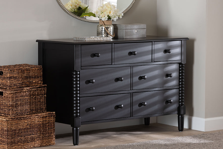 Baxton Studio Braith Farmhouse Black Spindle Wood 7-Drawer Dresser
