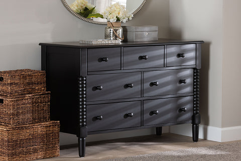 Baxton Studio Braith Farmhouse Black Spindle Wood 7-Drawer Dresser