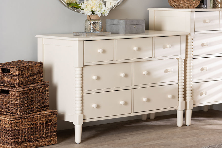 Baxton Studio Braith Farmhouse Ivory Spindle Wood 7-Drawer Dresser