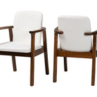 Baxton Studio Miyagi Boucle Upholstered Dining Chair Set of 2- Mid-Century Modern Armchair with Solid Wood Frame and Rounded Backrest, Walnut Brown and White