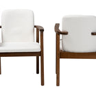 Baxton Studio Miyagi Boucle Upholstered Dining Chair Set of 2- Mid-Century Modern Armchair with Solid Wood Frame and Rounded Backrest, Walnut Brown and White