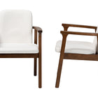 Baxton Studio Miyagi Boucle Upholstered Dining Chair Set of 2- Mid-Century Modern Armchair with Solid Wood Frame and Rounded Backrest, Walnut Brown and White