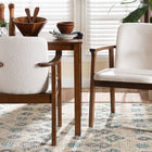 Baxton Studio Miyagi Boucle Upholstered Dining Chair Set of 2- Mid-Century Modern Armchair with Solid Wood Frame and Rounded Backrest, Walnut Brown and White