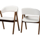 Baxton Studio Virden Boucle Upholstered Dining Chair Set of 2- Mid-Century Modern Armchair with Solid Wood Frame and Curved Open-Back Design, Walnut Brown and White