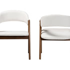 Baxton Studio Virden Boucle Upholstered Dining Chair Set of 2- Mid-Century Modern Armchair with Solid Wood Frame and Curved Open-Back Design, Walnut Brown and White
