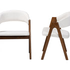 Baxton Studio Virden Boucle Upholstered Dining Chair Set of 2- Mid-Century Modern Armchair with Solid Wood Frame and Curved Open-Back Design, Walnut Brown and White