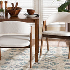 Baxton Studio Virden Boucle Upholstered Dining Chair Set of 2- Mid-Century Modern Armchair with Solid Wood Frame and Curved Open-Back Design, Walnut Brown and White