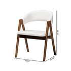 Baxton Studio Virden Boucle Upholstered Dining Chair Set of 2- Mid-Century Modern Armchair with Solid Wood Frame and Curved Open-Back Design, Walnut Brown and White