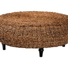 bali & pari Riau Handwoven Seagrass Coffee Table with Wooden Legs - Natural Wicker Round Living Room Table for Living Room or Bedroom Décor