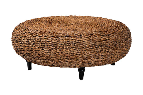 bali & pari Riau Handwoven Seagrass Coffee Table with Wooden Legs - Natural Wicker Round Living Room Table for Living Room or Bedroom Décor