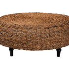 bali & pari Riau Handwoven Seagrass Coffee Table with Wooden Legs - Natural Wicker Round Living Room Table for Living Room or Bedroom Décor