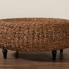 bali & pari Riau Handwoven Seagrass Coffee Table with Wooden Legs - Natural Wicker Round Living Room Table for Living Room or Bedroom Décor
