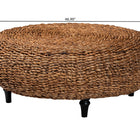 bali & pari Riau Handwoven Seagrass Coffee Table with Wooden Legs - Natural Wicker Round Living Room Table for Living Room or Bedroom Décor