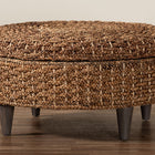 bali & pari Bailey Handwoven Seagrass Storage Ottoman with Lift-Top Lid - Rustic Wicker Trunk or Footrest with Inner Compartment for Living Room or Entryway, Round