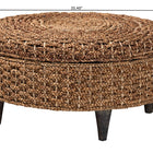 bali & pari Bailey Handwoven Seagrass Storage Ottoman with Lift-Top Lid - Rustic Wicker Trunk or Footrest with Inner Compartment for Living Room or Entryway, Round