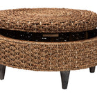 bali & pari Bailey Handwoven Seagrass Storage Ottoman with Lift-Top Lid - Rustic Wicker Trunk or Footrest with Inner Compartment for Living Room or Entryway, Round