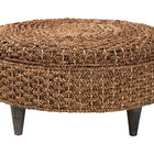 bali & pari Bailey Handwoven Seagrass Storage Ottoman with Lift-Top Lid - Rustic Wicker Trunk or Footrest with Inner Compartment for Living Room or Entryway, Round