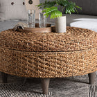 bali & pari Bailey Handwoven Seagrass Storage Ottoman with Lift-Top Lid - Rustic Wicker Trunk or Footrest with Inner Compartment for Living Room or Entryway, Round