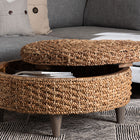 bali & pari Bailey Handwoven Seagrass Storage Ottoman with Lift-Top Lid - Rustic Wicker Trunk or Footrest with Inner Compartment for Living Room or Entryway, Round