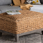 bali & pari Bailey Handwoven Seagrass Storage Ottoman with Lift-Top Lid - Rustic Wicker Trunk or Footrest with Inner Compartment for Living Room or Entryway, Square